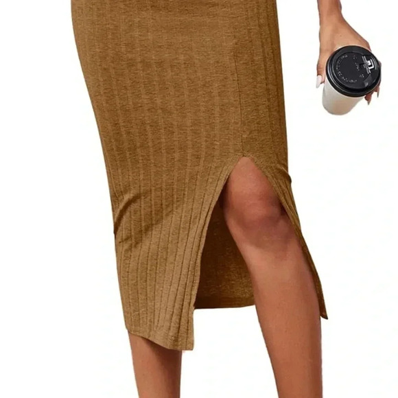 high waisted ribbed skirt, brown, NWOT, XL - Picture 3 of 3